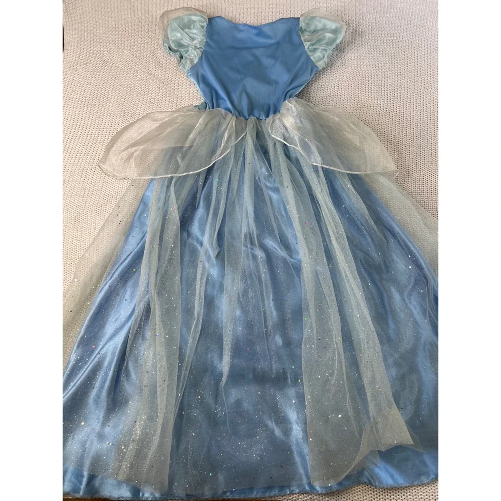 Disney Cinderella Princess Costume Dress Blue Glitter Tulle Girls Size 7/8